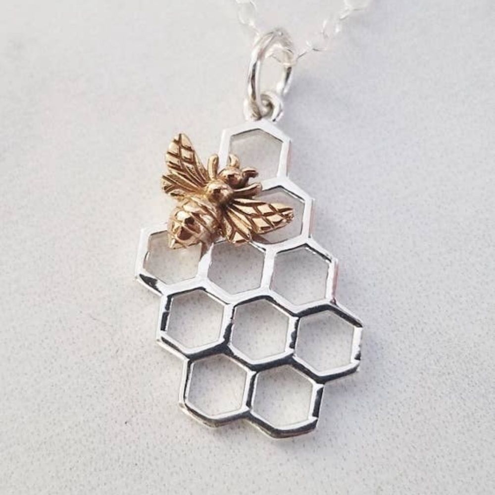 Sterling Silver .925 Bee with Honeycomb Necklace